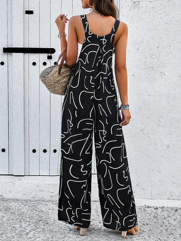 Elegant Abstract Print Overall Jumpsuit