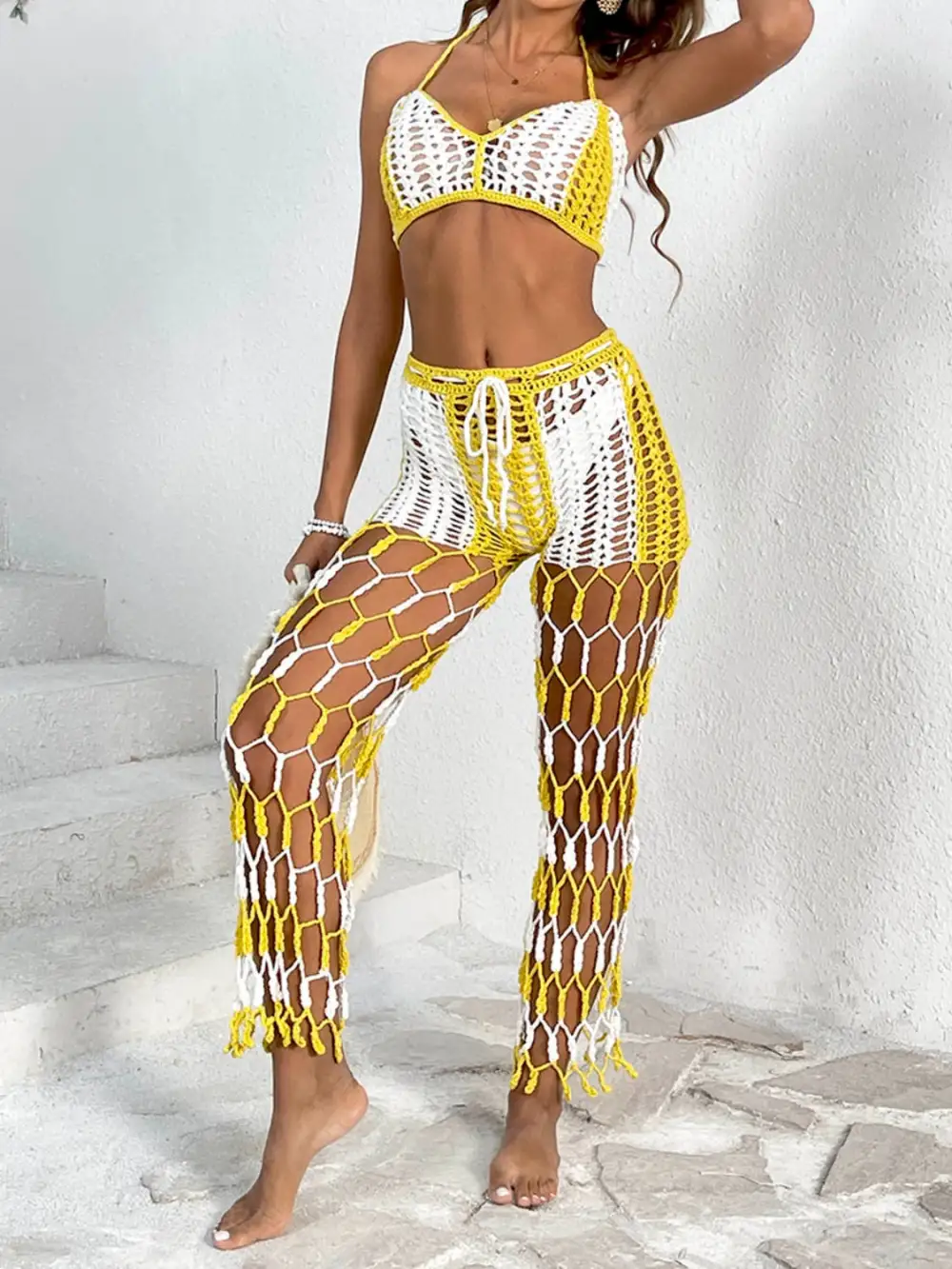 Panel Detail Halter Neck Top Swimsuit