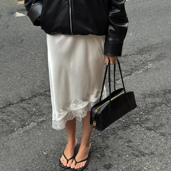 Textured Satin Knit Midi Skirt