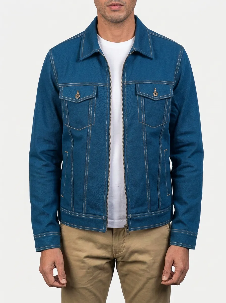 Contrast Stitching Zip Collar Jacket