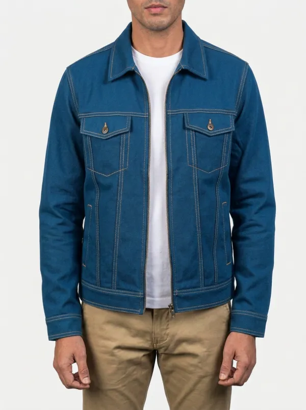 Contrast Stitching Zip Collar Jacket