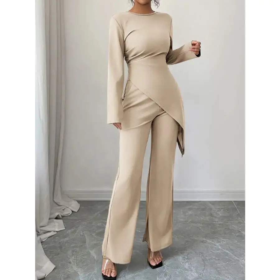Asymmetric Long Sleeve Top and Pants Set