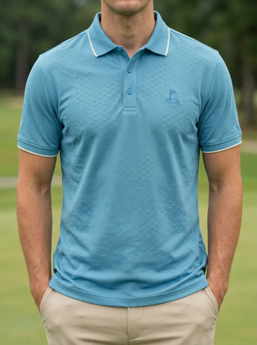 Flag-Motif Embroidered Honeycomb Golf Polo Shirt
