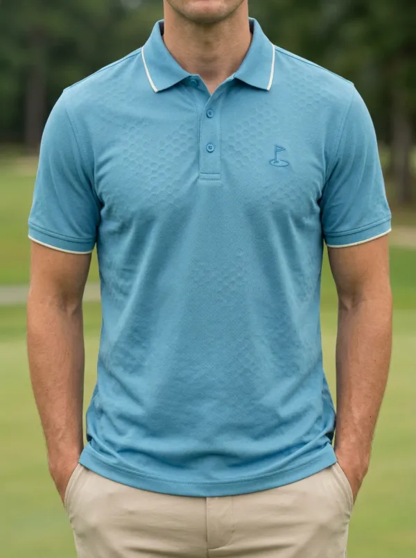 Flag-Motif Embroidered Honeycomb Golf Polo Shirt