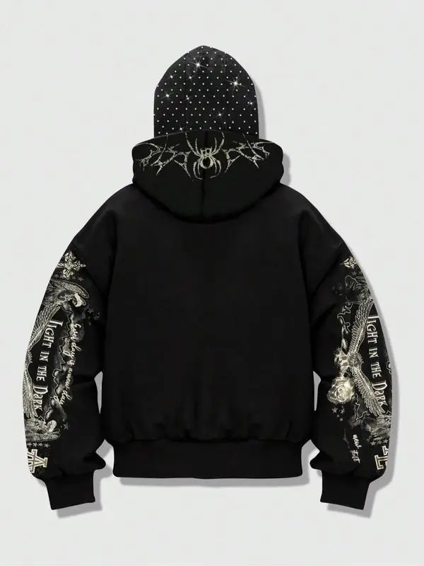 Men's Street-Style Rhinestone Windproof Warm 2-in-Hoodie w/Pockets & Zipper (Fall Winter) ships within 24 hours.Priority delivery in areas affected by heavy snow.