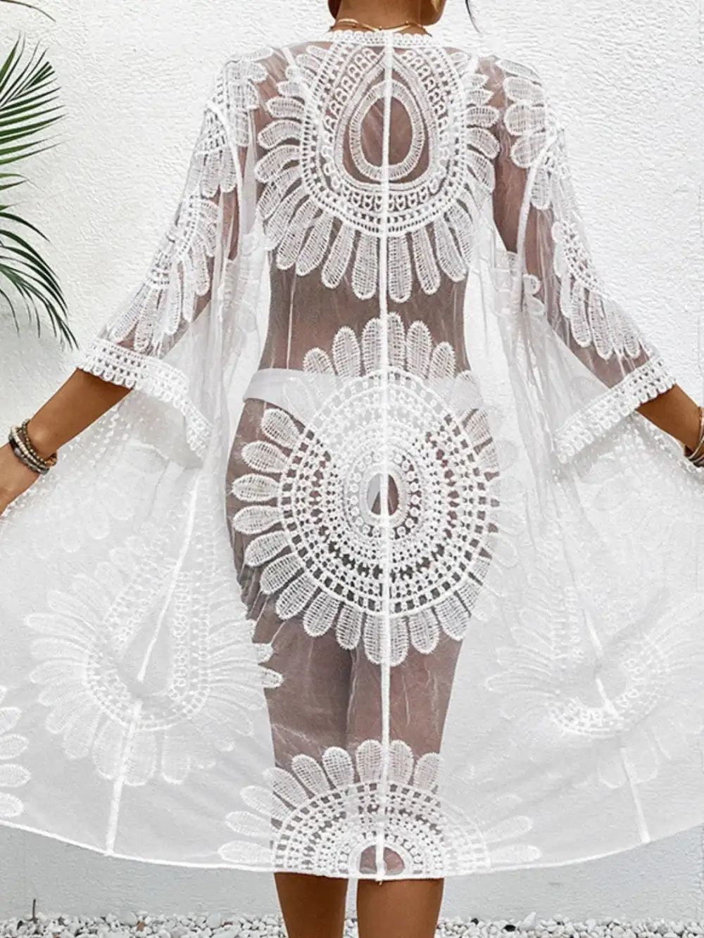 Lace Open Front Longline Swim Cover Up