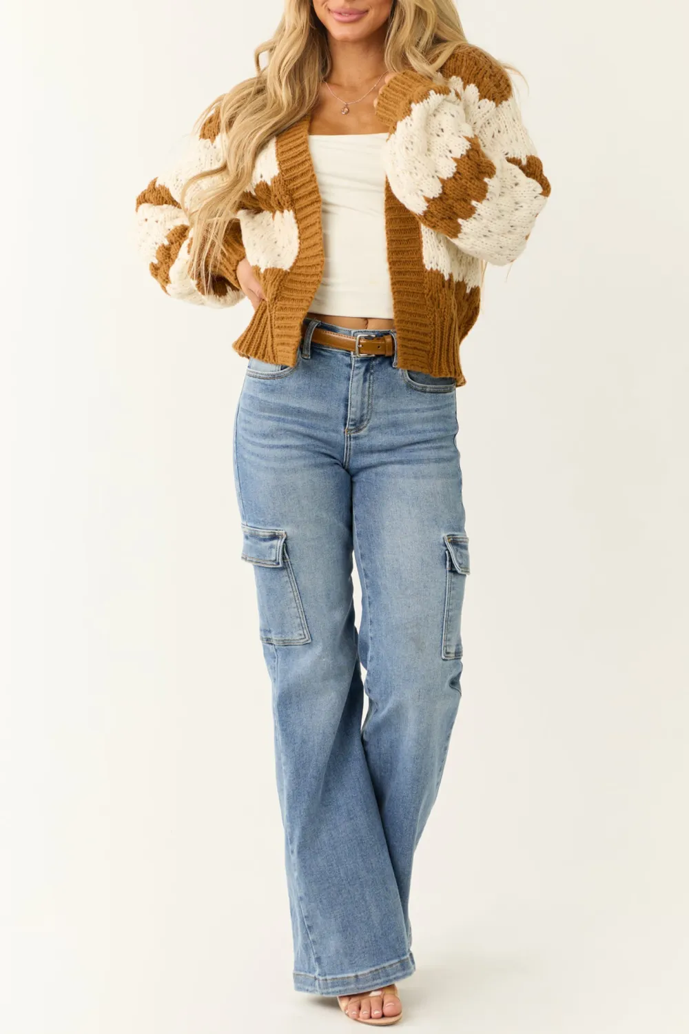 Brown Sugar Striped Long Sleeve Open Cardigan