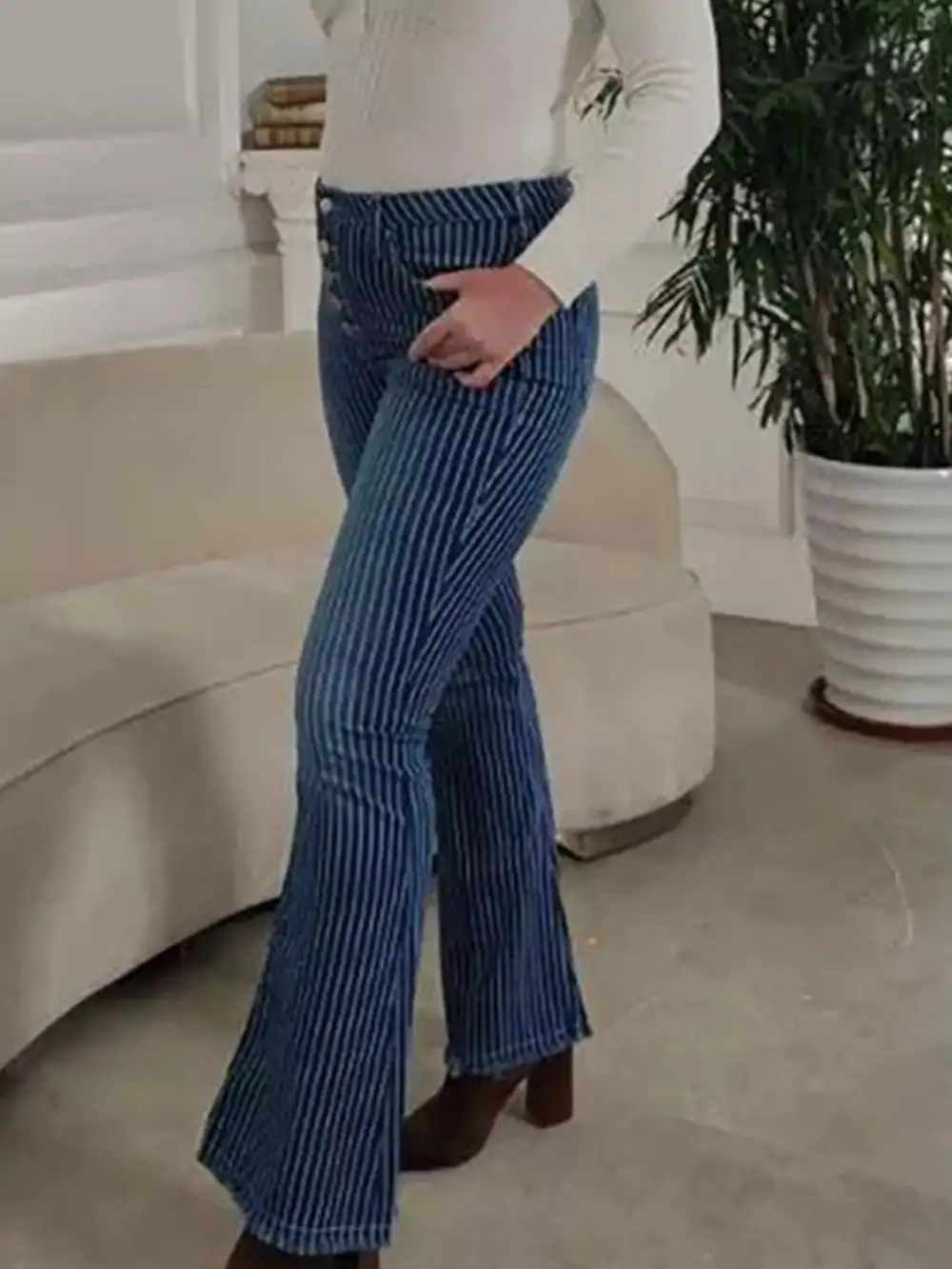 Flare Leg Button Denim Jeans