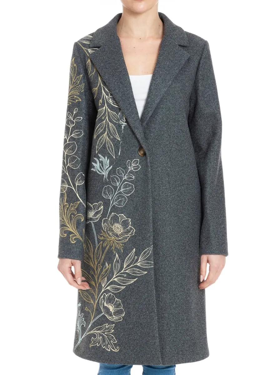Women's Botanical Nature Lover Floral Printed Wool Coat