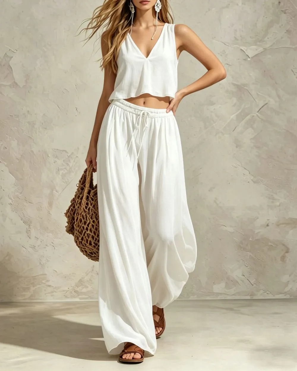 V-Neck Cotton Jersey Matching Set
