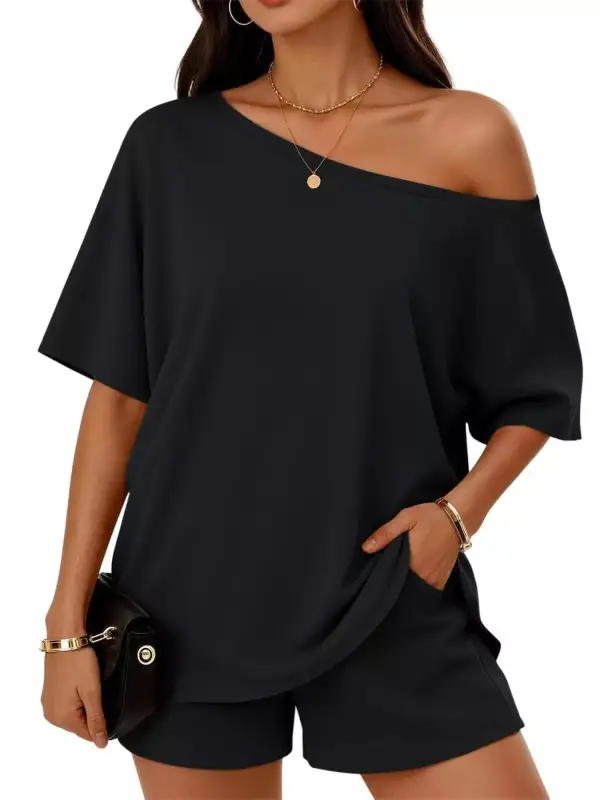 Boat Neck Tee Shorts Set