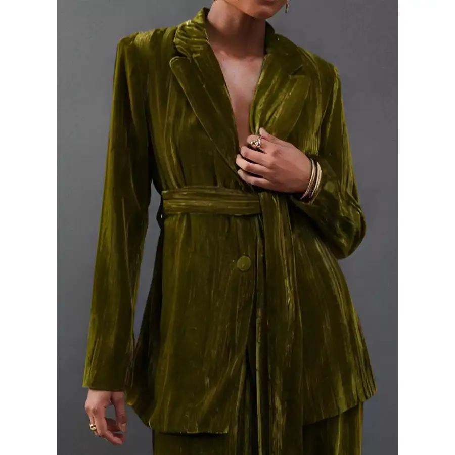Velvet Lapel Collar Blazer and Pants Set