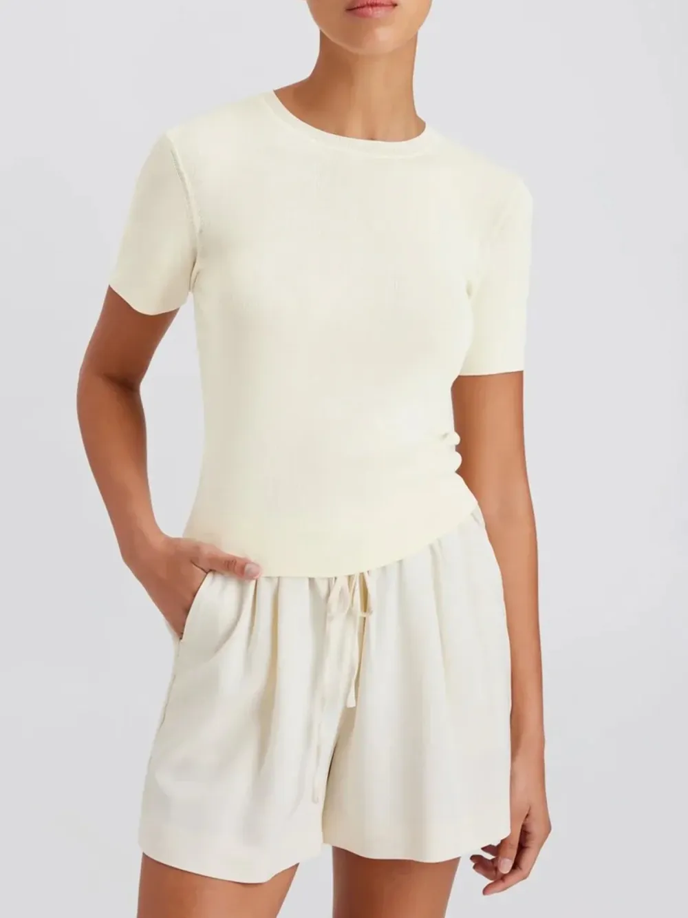 Casual Style Short Sleeve Top Tees Ecru