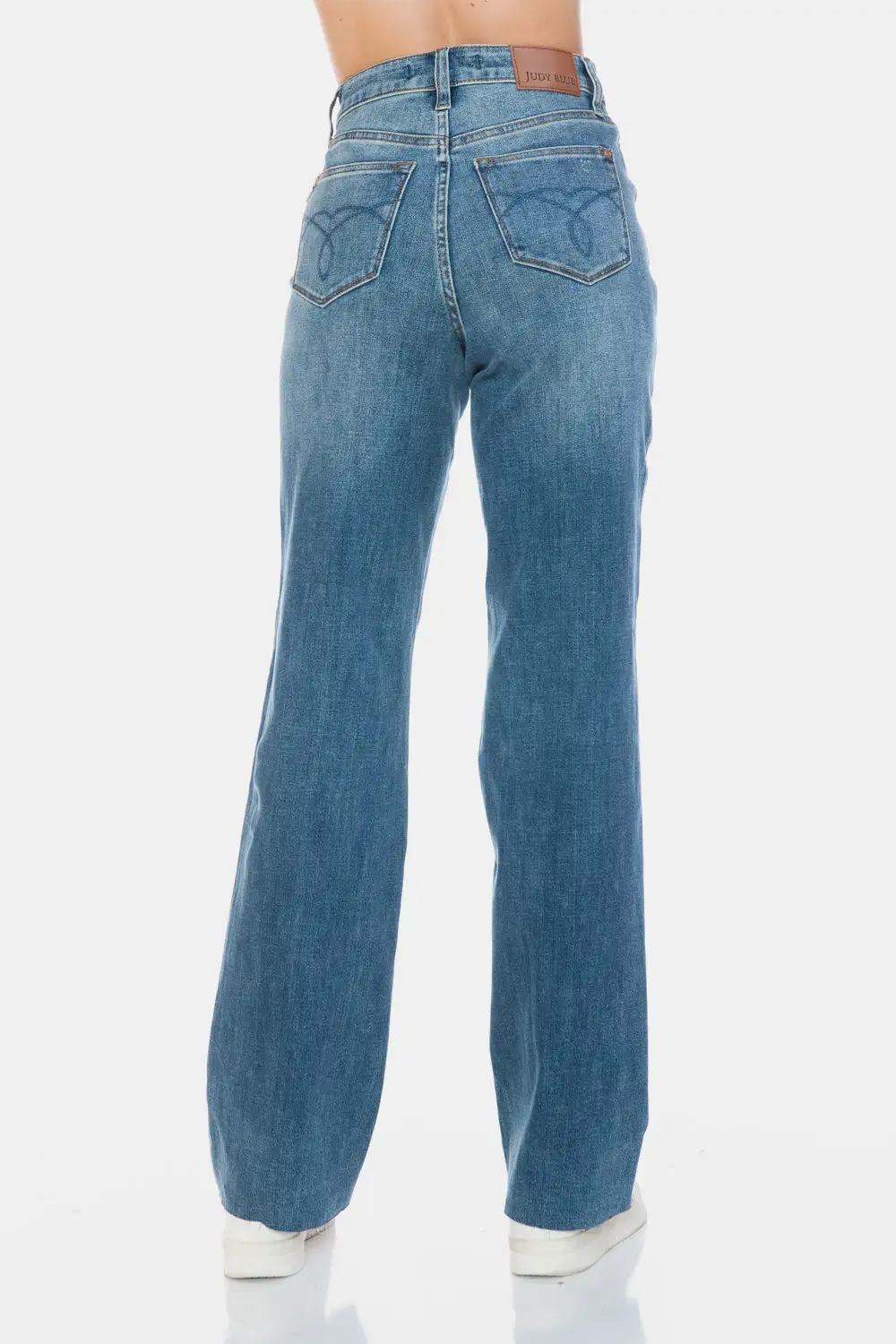 Relaxed Straight Leg Raw Hem Denim Jeans