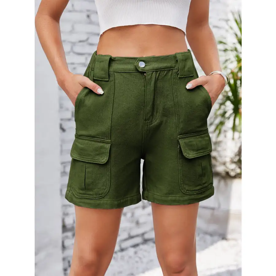 High Waist Washed Denim Shorts