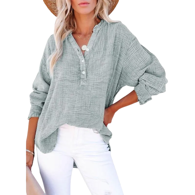 🔥 Women's Casual Button-Up V-Neck Long-Sleeve Shirt | Versatile Everyday Top
