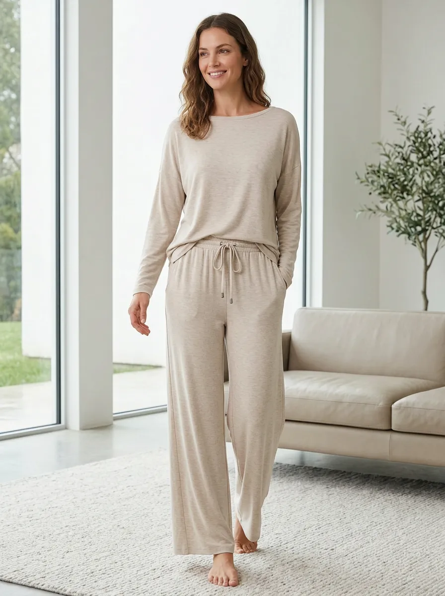 Simple Homewear Women's Printed Wide Leg Loungewear Set