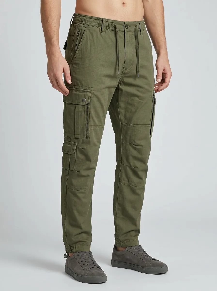 Men's Olive Green Multi-Pocket Tactical Cargo Pants