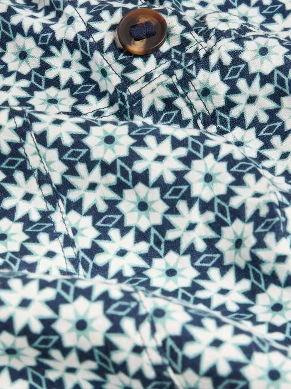 Crop Linen Dungaree In Green Print