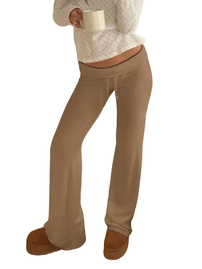 Women's Solid Adjustable Drawstring Waist Straight Leg Pants