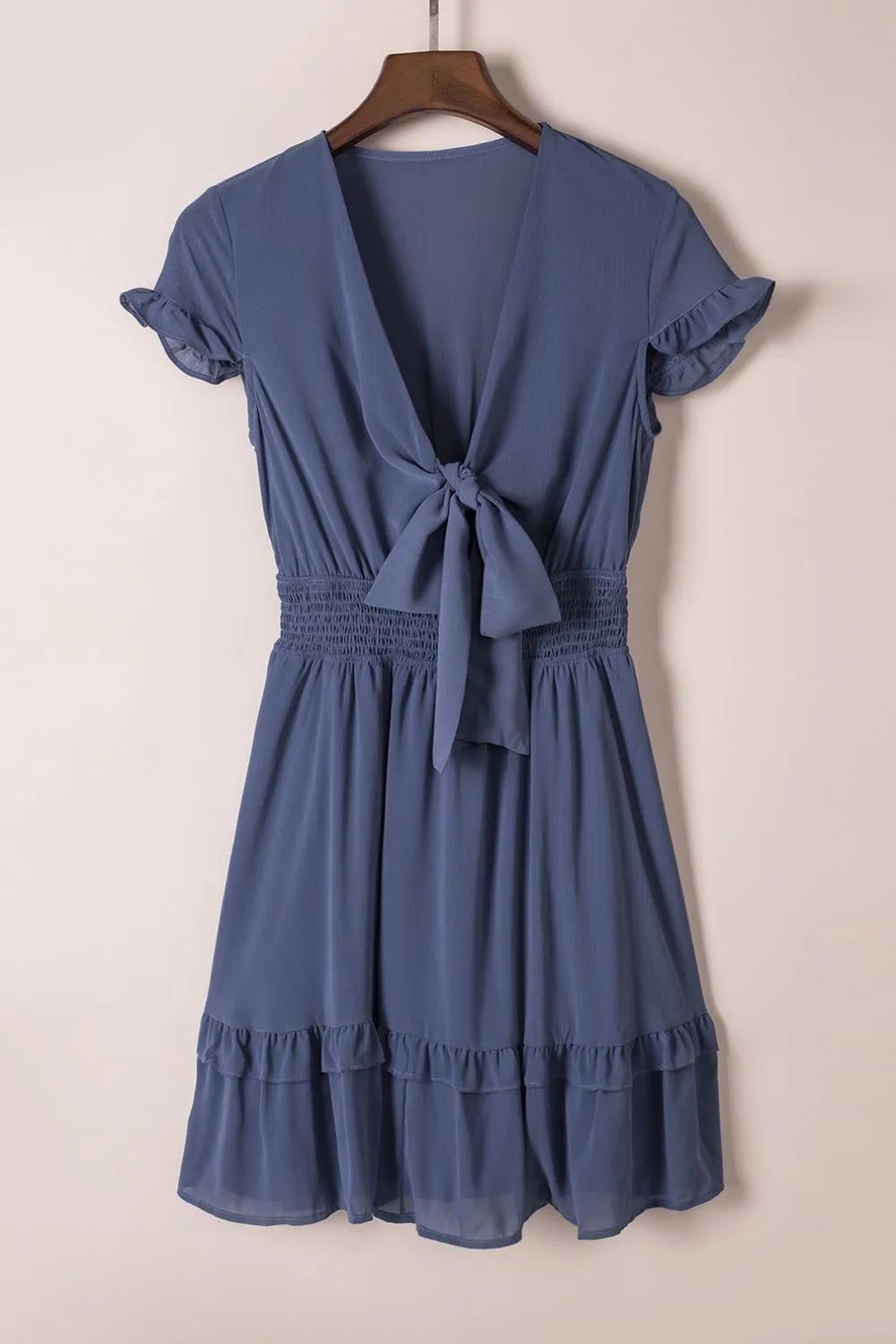 Relaxed Shape V Neck Ruffle Mini Dress