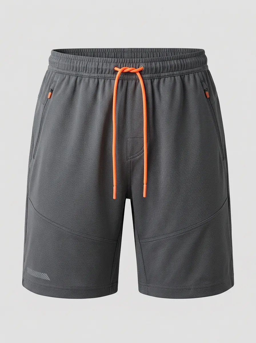 Men's Breathable Athletic Grey Orange Drawstring Gym Shorts