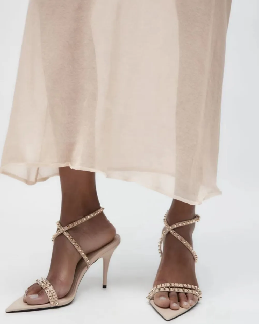 Rivet Cross Strap Sandals in Natural