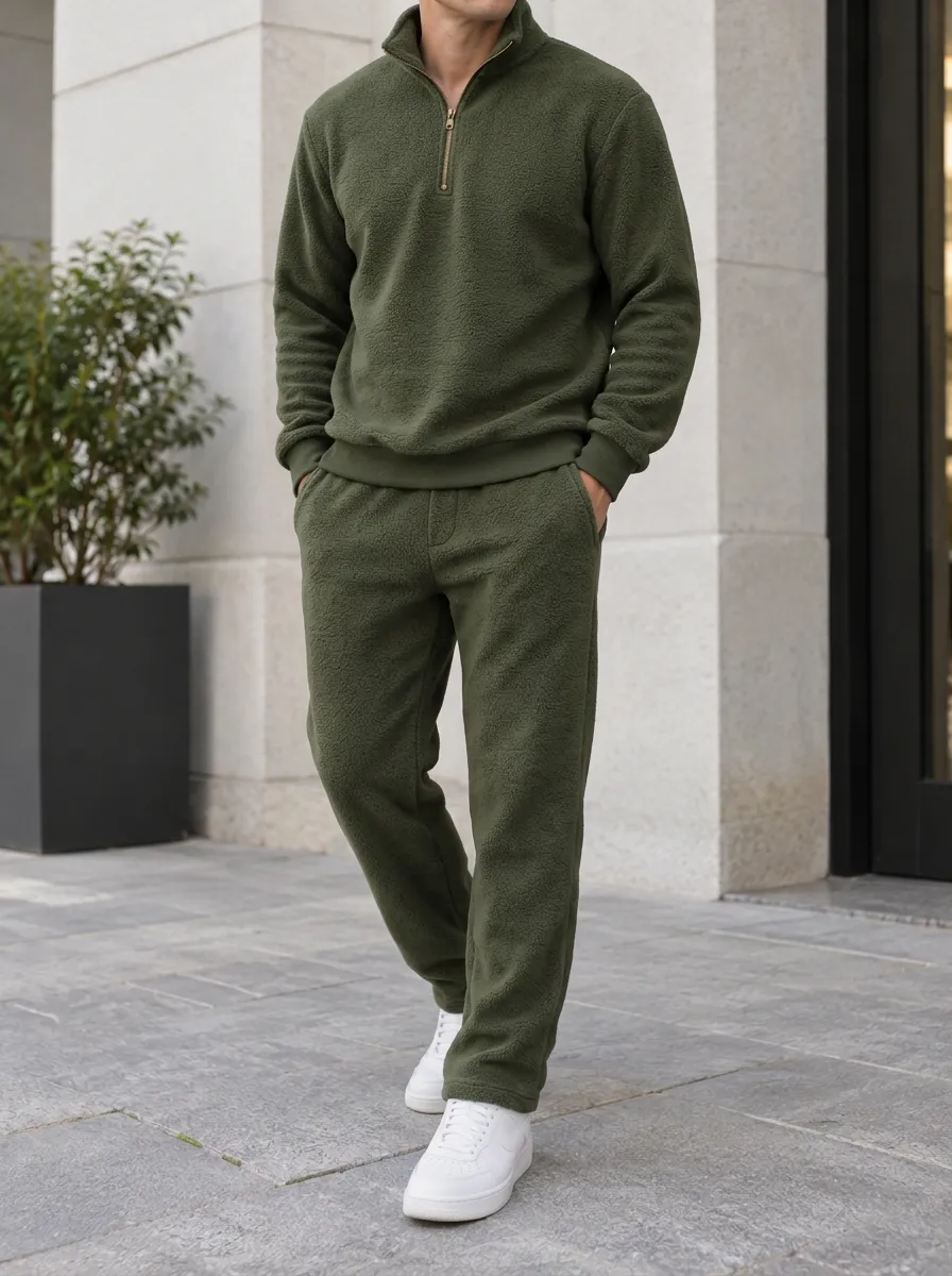 Men's Quarter-Zip Fleece Pullover and Track Pants Set