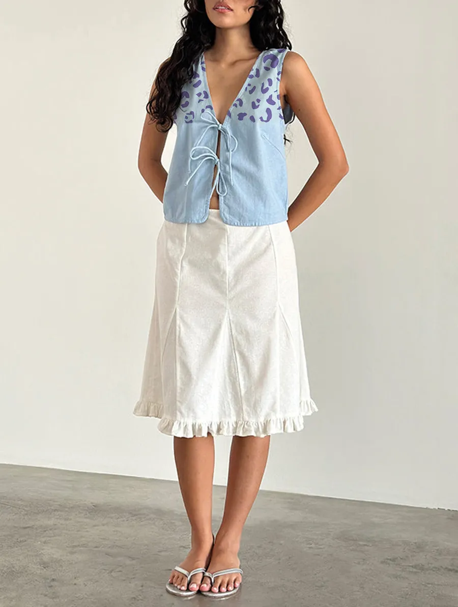 Nantucket Blue Tie Front Top