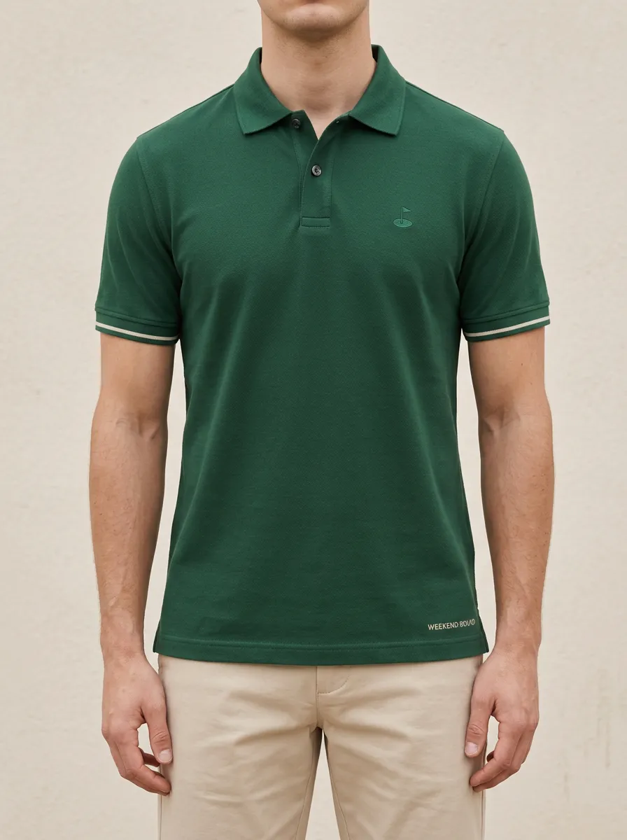 Flag-Motif Embroidered Golf Polo Shirt