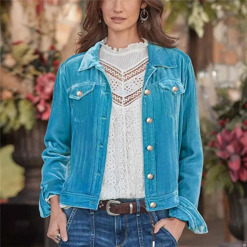 Lapel Velvet Casual Outerwear Jacket