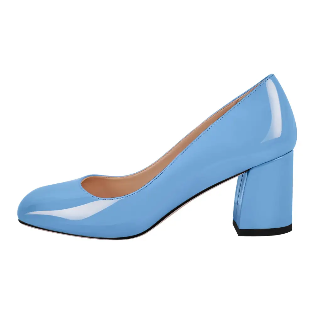 Modern Round Toe Chunky Heel Pumps