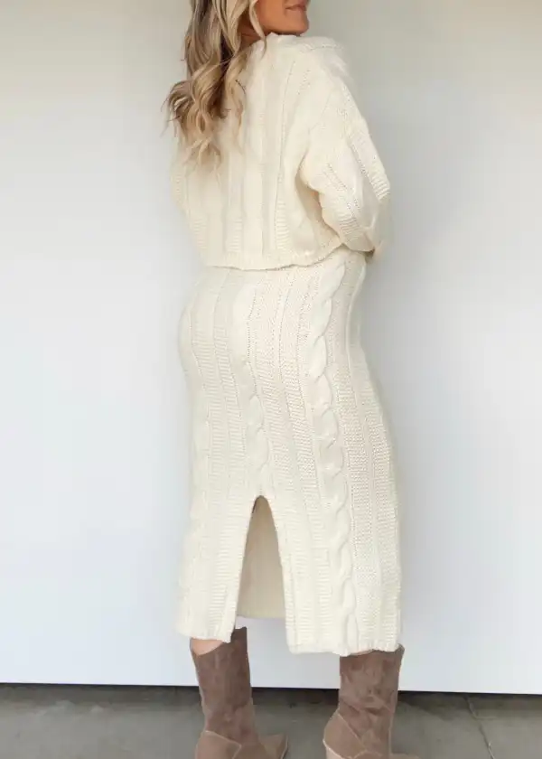 Knit Elastic Waist Slit Detail Skirt