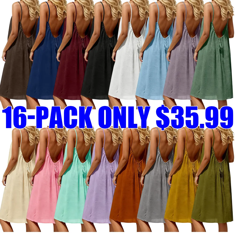 🔥Women's Solid-Color Spaghetti-Strap Loungewear Dress🔥8-Pack -Only $24