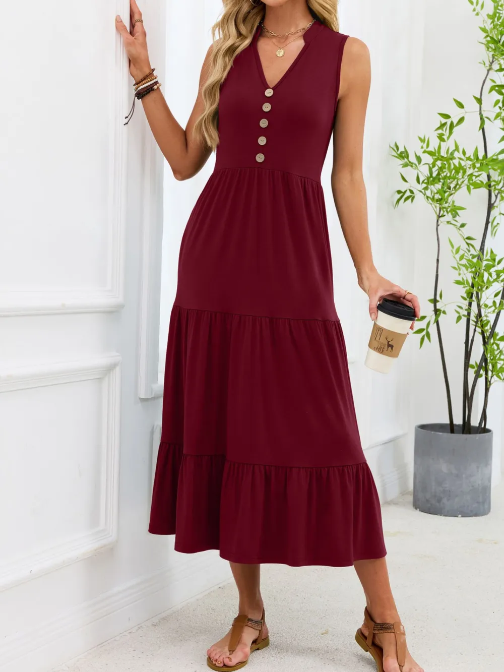 Tiered Sleeveless Midi Dress