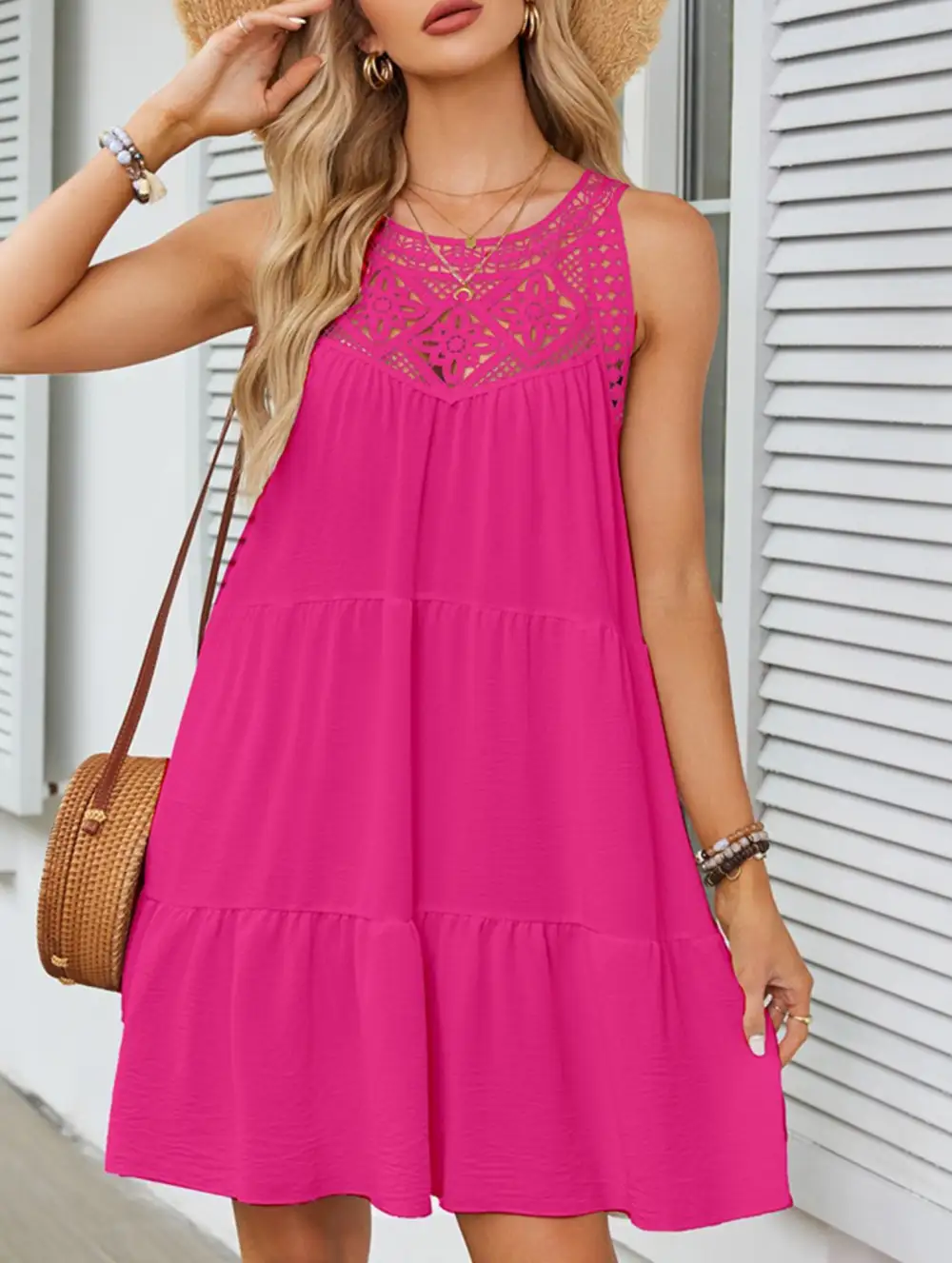 Lace Patch Halter A Line Dress