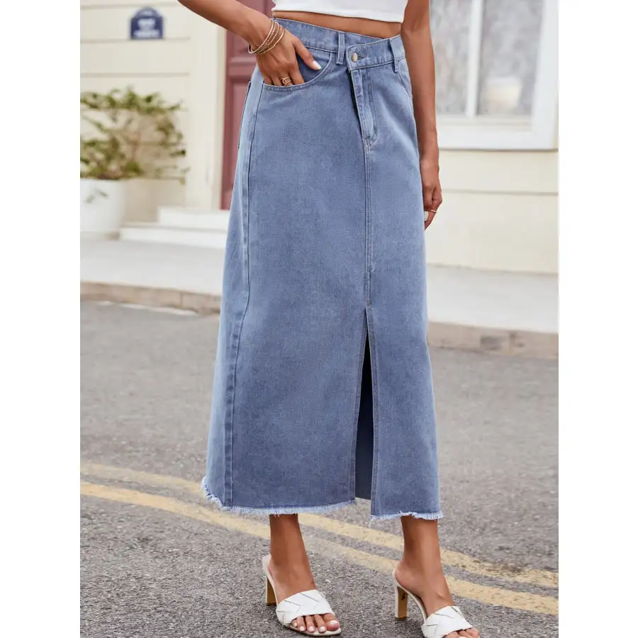 Slit Asymmetrical Waist Denim Skirt