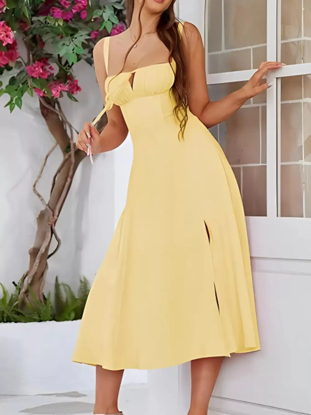 Textured Detail Tie Midi Dress