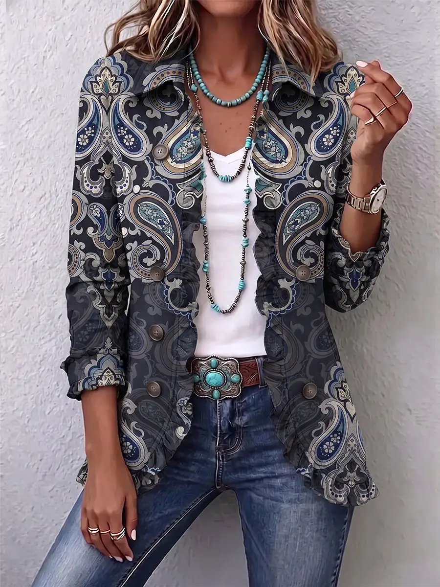 Vintage Paisley Ruffle Trim Jacket