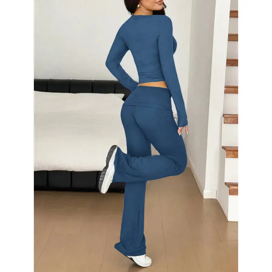 Long Sleeve Crop Top and Bootcut Pants Set