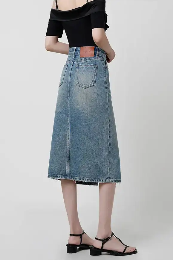 Denim Slit Maxi Skirt