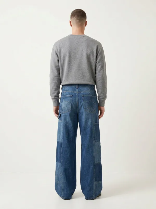 Wide Leg Patchwork Star Graphic Men's Loose Fit Jeans