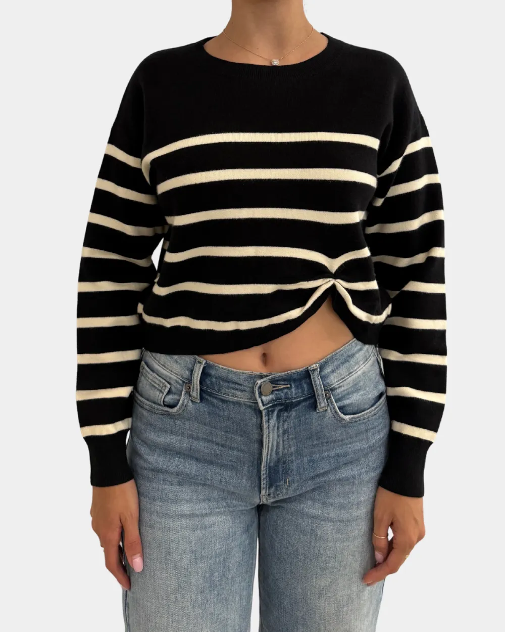 Front Knot Stripe Sweater