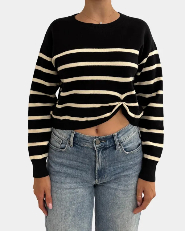 Front Knot Stripe Sweater