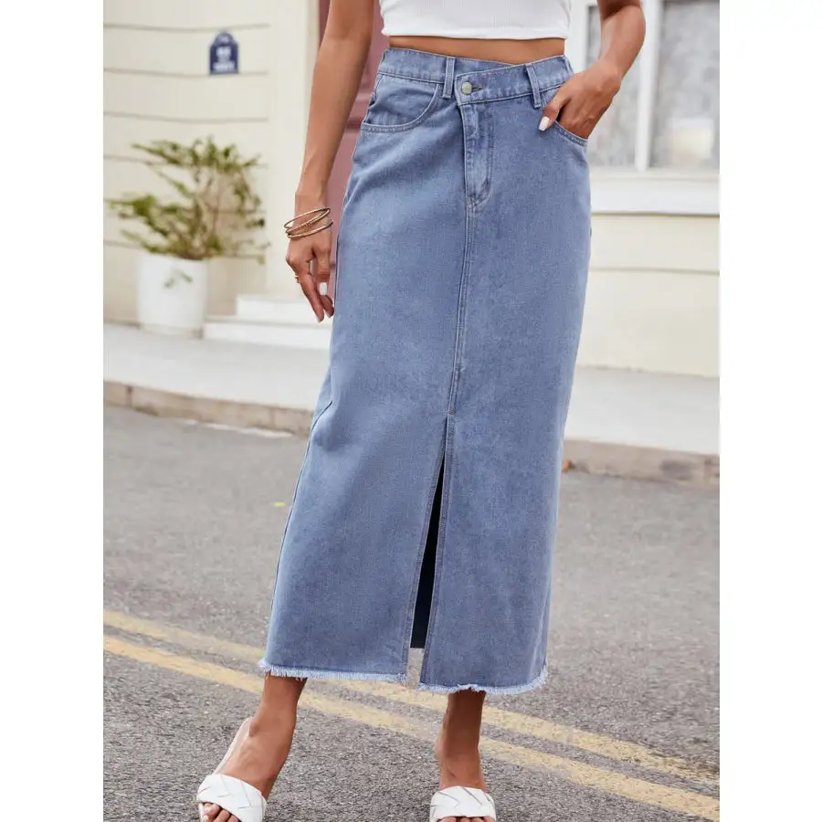 Slit Asymmetrical Waist Denim Skirt