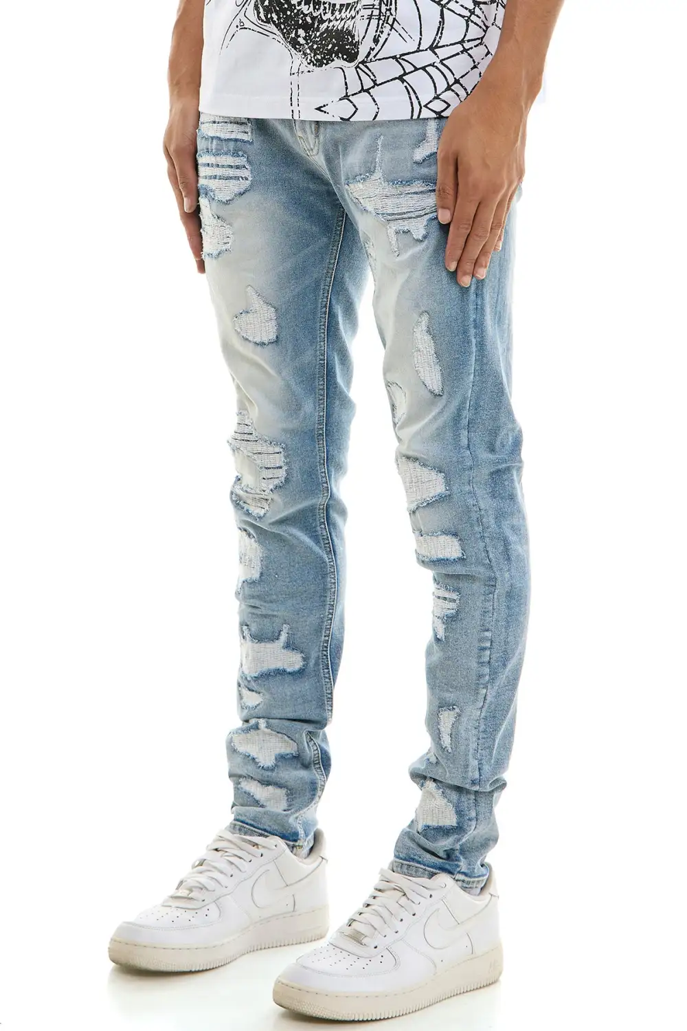 Men's Skinny Distressed Zip Detail Jeans