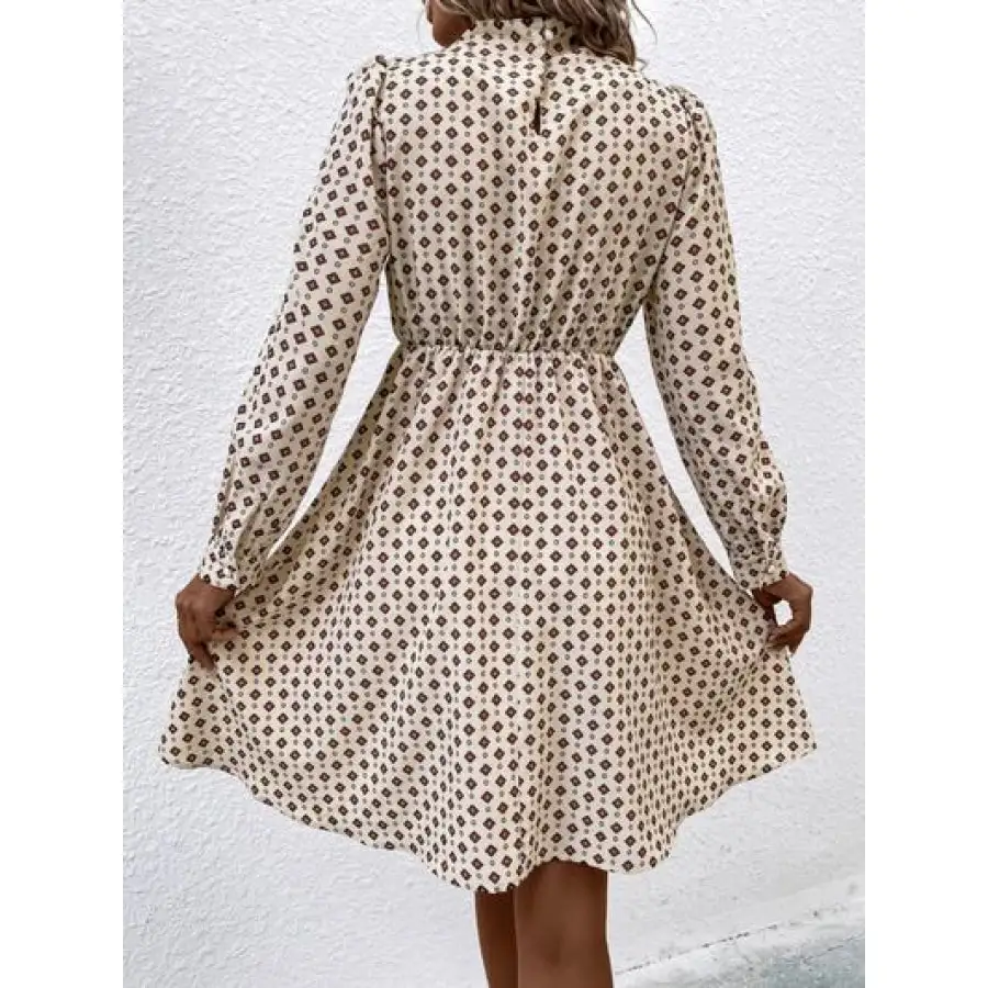 Printed Ruched Mock Neck Long Sleeve Dress