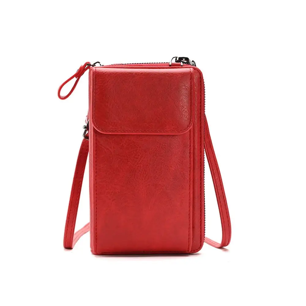 Solid Pu Leather Multifunctional Purse Cell Phone Crossbody Bag