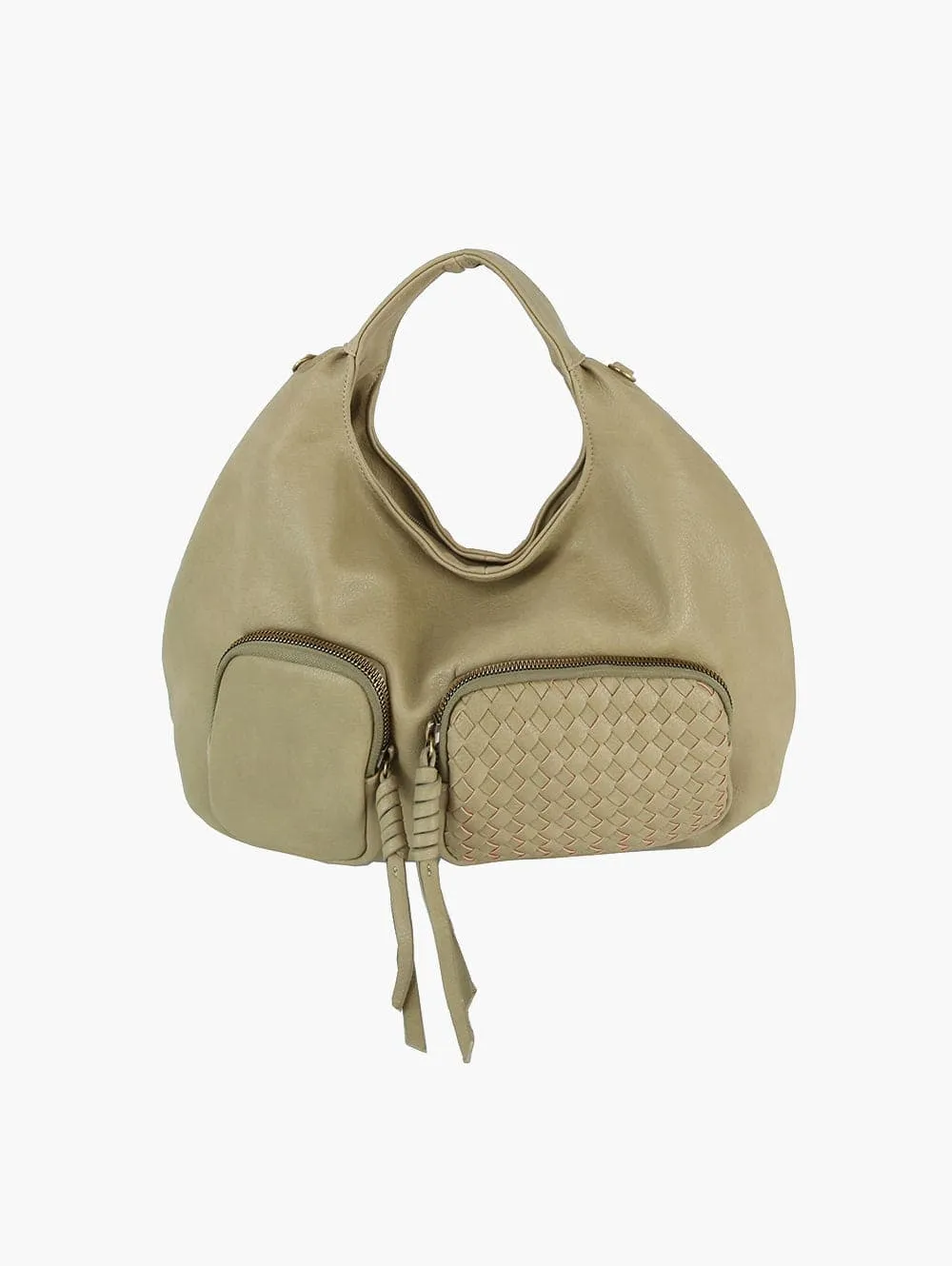 Timeless Detail Woven Pocketed Faux Leather Hobo Shoulder Bag
