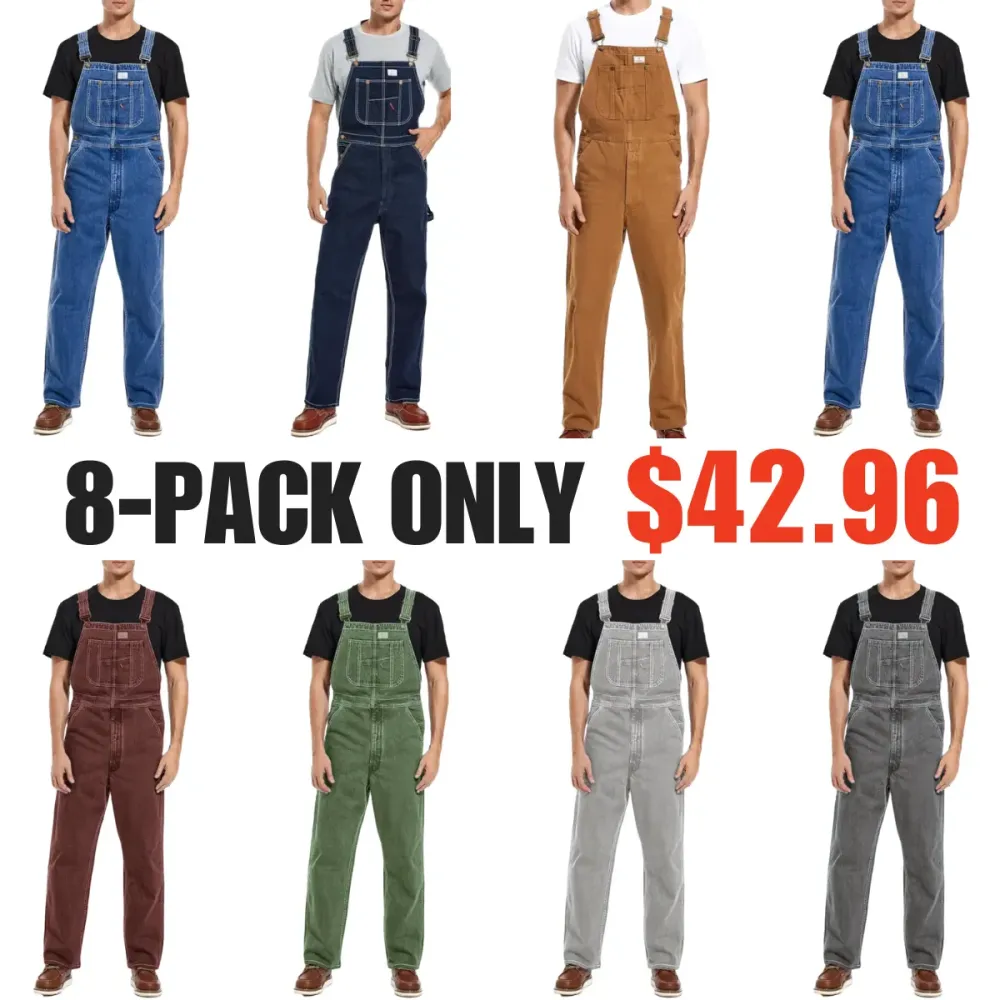 🔥Men's 4-Pack Flex Denim Bib Overalls — Adjustable & Utility Ready